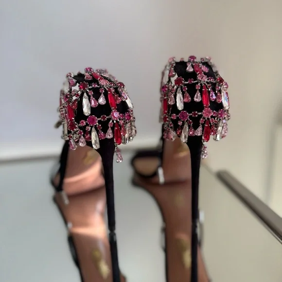 New AQUAZZURA Moonwalk 105 crystal-embellished suede sandals 39.5 $1,895 - Picture 6 of 11